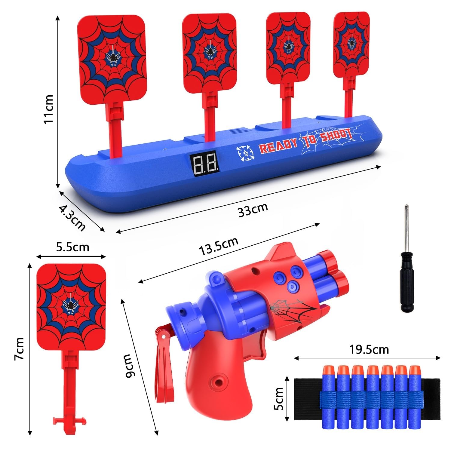 Diana Electrónico con Pistola Juguete, Objetivo de Tiro para Nerf con Restablecimiento Automático, 20 Dardos Juego Infantil, Spider Juguetes Niños 3 4 5 6 7 8 9 10 Años Regalos Cumpleaños Navidad