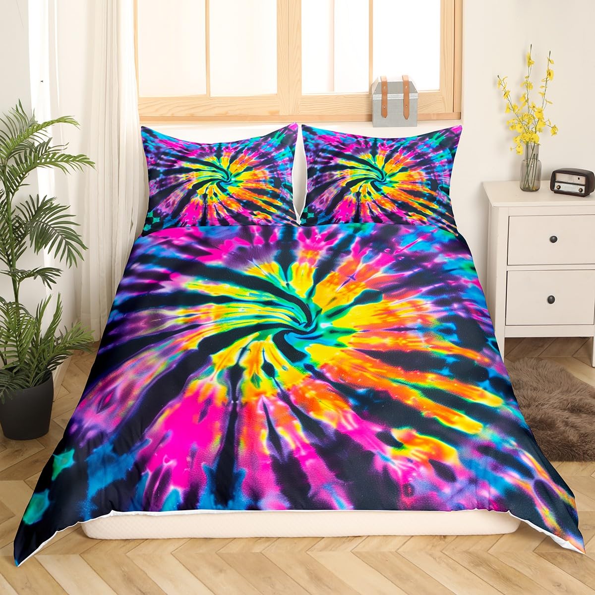Erosebridal Tie Dye Duvet Cover Colorful Tie Dye Comforter Cover Watercolor Spiral Swirl Quilt Cover for Kids Abstract Pattern Print Bedding Set Twin Size 1 Duvet Cover with 1 Pillow Case