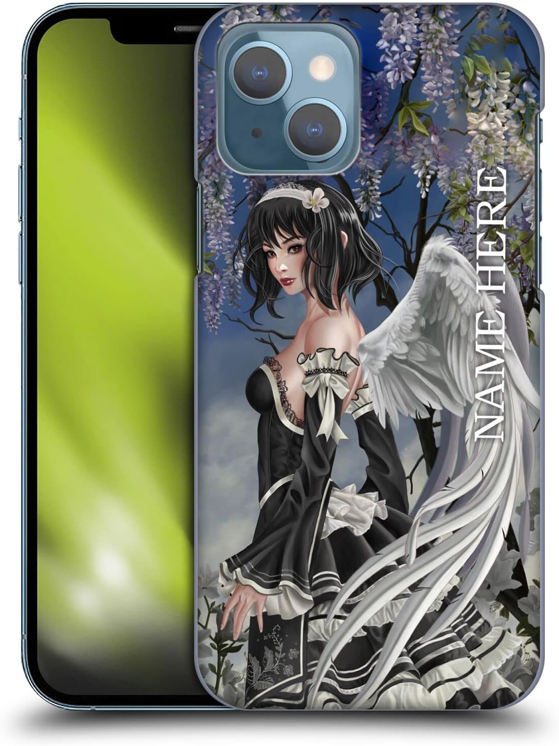Head Case Designs Officially Licensed Custom Customised Personalised Nene Thomas Angel and Flowers Anime Fairy Name and Initial Hard Back Case Compatible with Apple iPhone 13