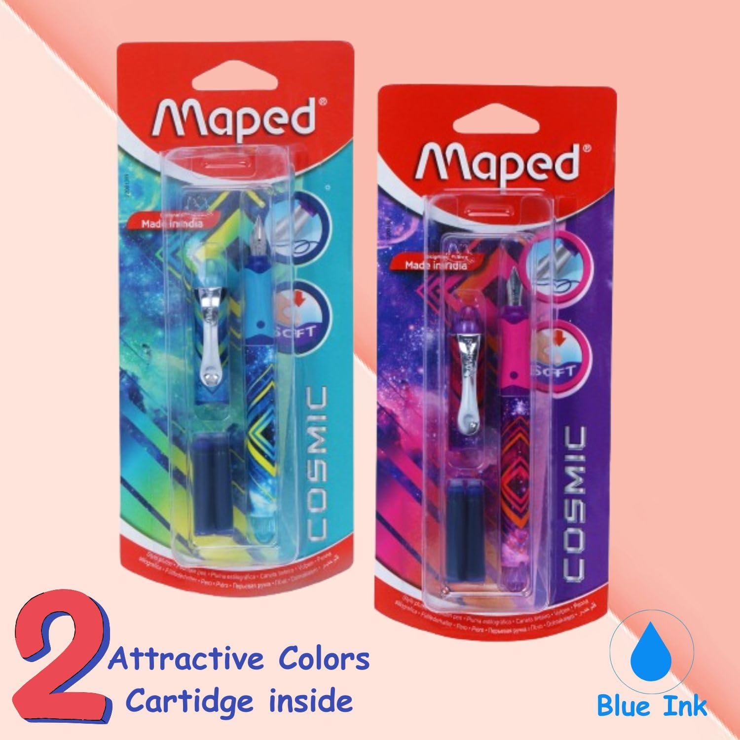 Maped StudyMate - Set di 3 compasso, 9 pezzi, con portablocco in MDF color pastello e penna stilografica, set completo di studio per esami scolastici e studenti, ideale per disegnare, redigere e