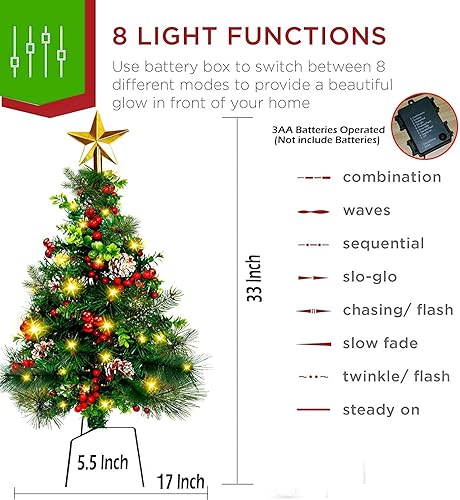 Miniatura 5 de Árbol de Navidad artificial de 2.7 pies para exterior Árbol de Navidad preiluminado Árboles de Navidad pequeños Árbol de Navidad de pino con luces