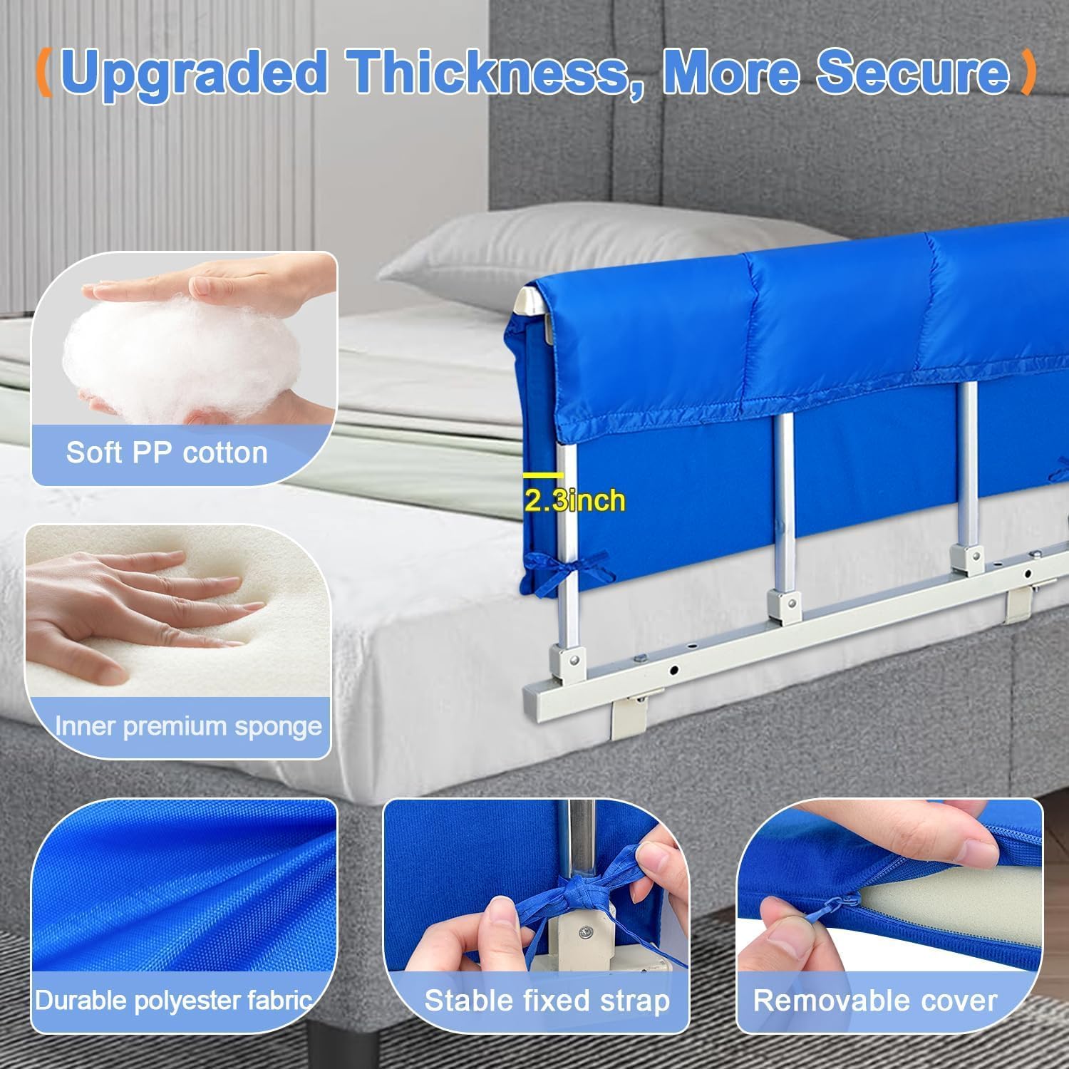 Hospital Bed Rail Pads, Bed Side Rails Padding Bumpers Padded for Elderly Adults Safety, Bed Railing Foam Protector Pads - 30.5inch