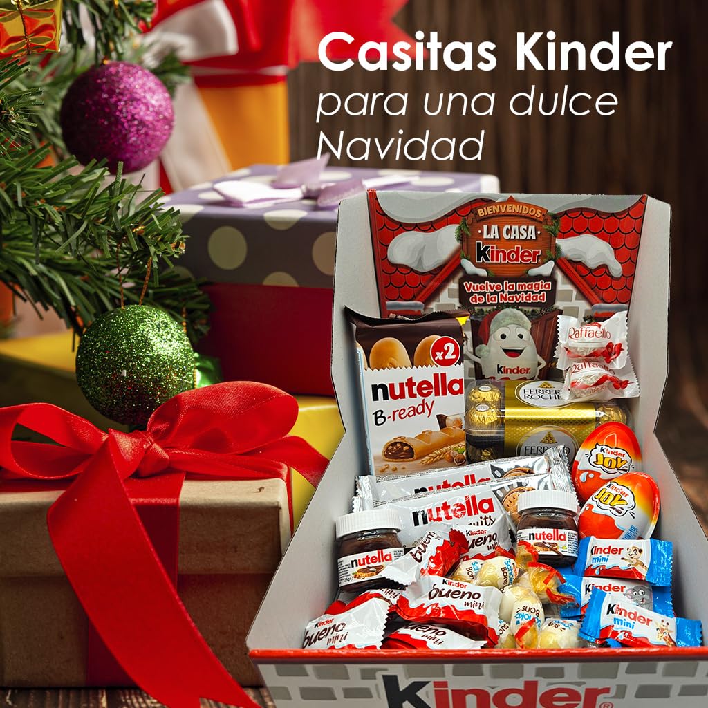 Casa Kinder Navidad Grande: Surtido de Chocolates Navidad con Kinder y Ferrero - Caja Regalo con Kinder Bueno, Kinder Joy, Happy Hippo, Ferrero Rocher y más