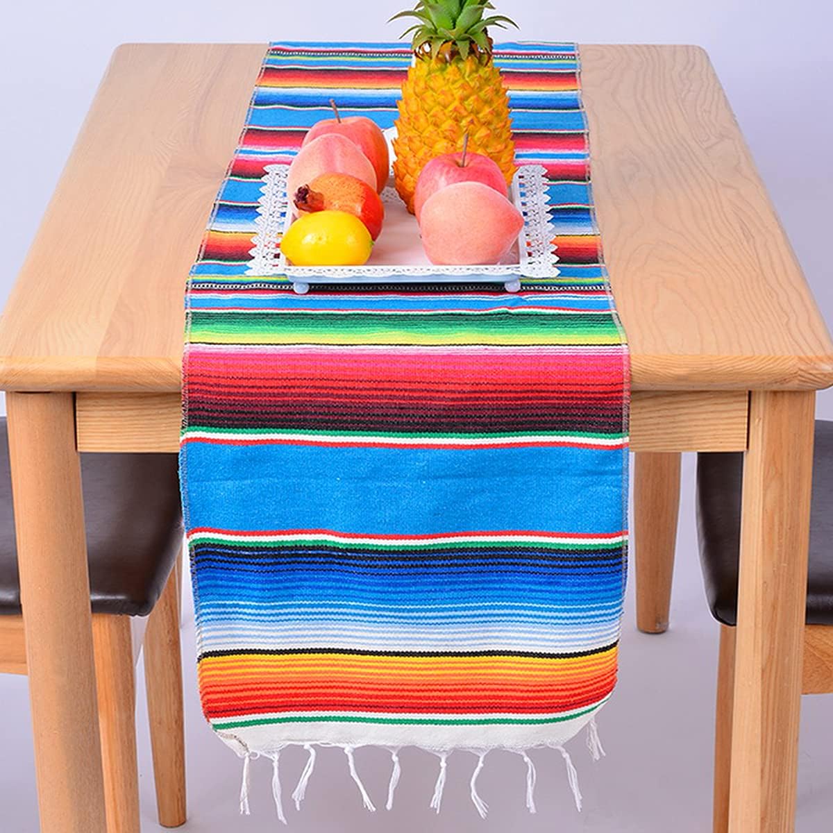 Mexican Table Runner 2 Pack Serape Runners for Mexican Party Wedding Decorations, Mexican Serape Table Runner 14 x 84 Inches (Blue)