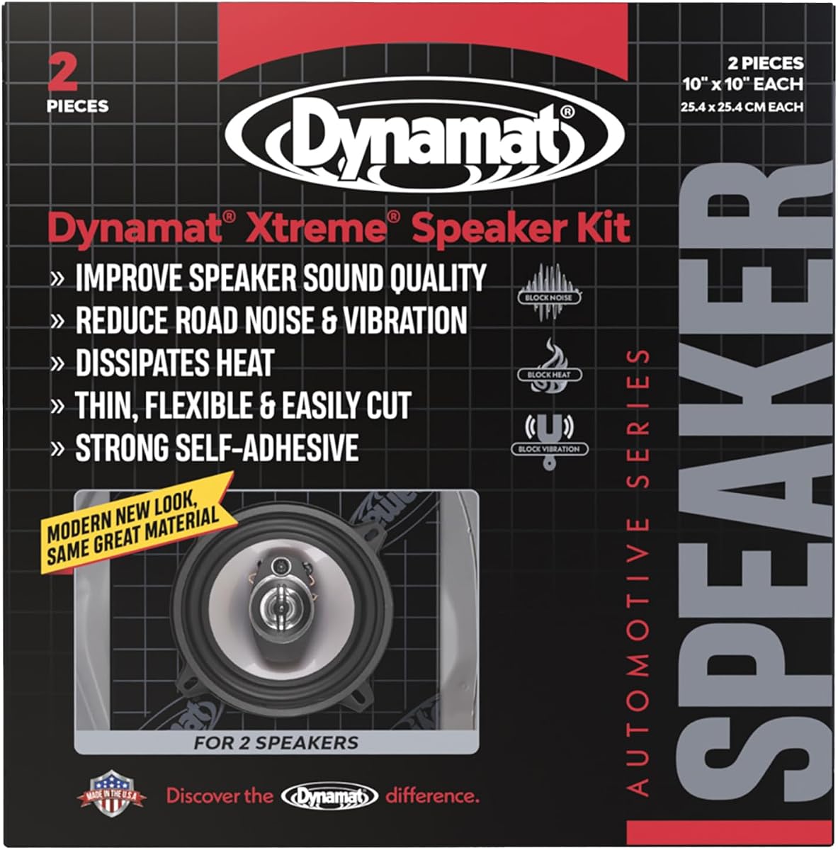 Paquete de altavoces aislantes para automóviles amortiguadores de sonido Dynamat Xtreme 10415 – Kit de amortiguación de ruido pre-cortado para altavoces de audio – Fácil instalación autoadhesiva – Hecho en EE. UU. – 2 hojas de 10"x 10" cada una, 1.4 pies cuadrados en total