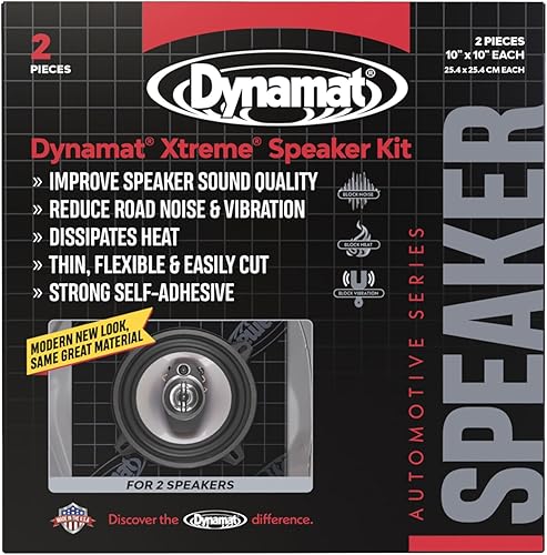 Dynamat 10415 10 pulgadasx 10 pulgadas x 0.067 pulgadas, Autoadhesivo grueso amortiguador de sonido con kit de altavoces Xtreme, Par.