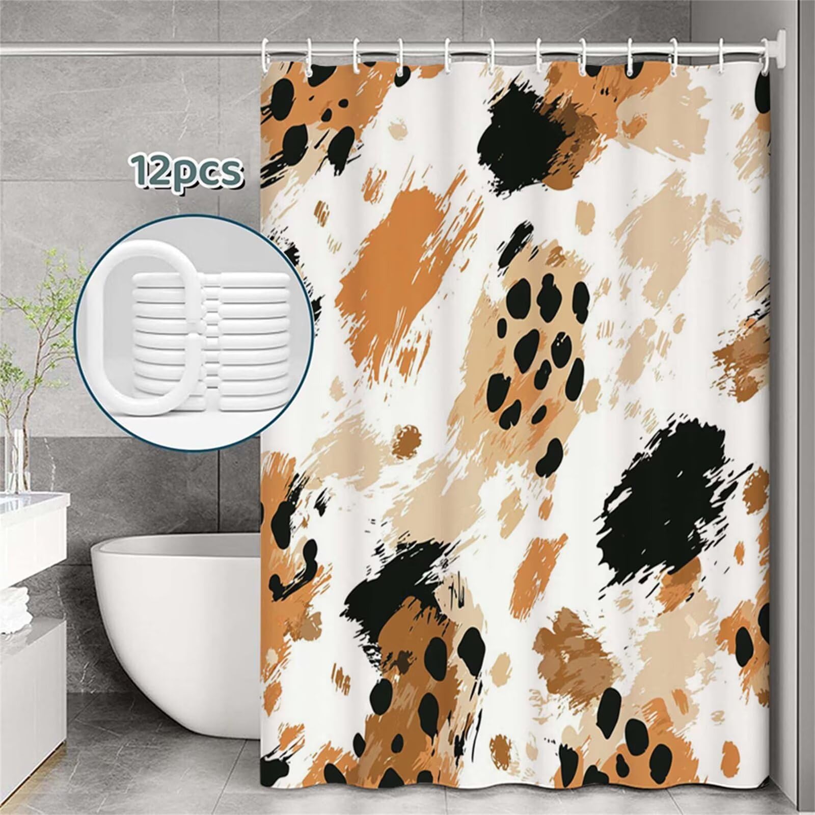 Tenda Doccia in Poliestere Marrone,Tende per Doccia Extra Lunga 180x240cm,alla moda Tenda Vasca da Bagno Tessuto Lavabile,Impermeabile e Facile da Pulire,con 12 Ganci,Decorazione per Bagno,Hotel Z-360