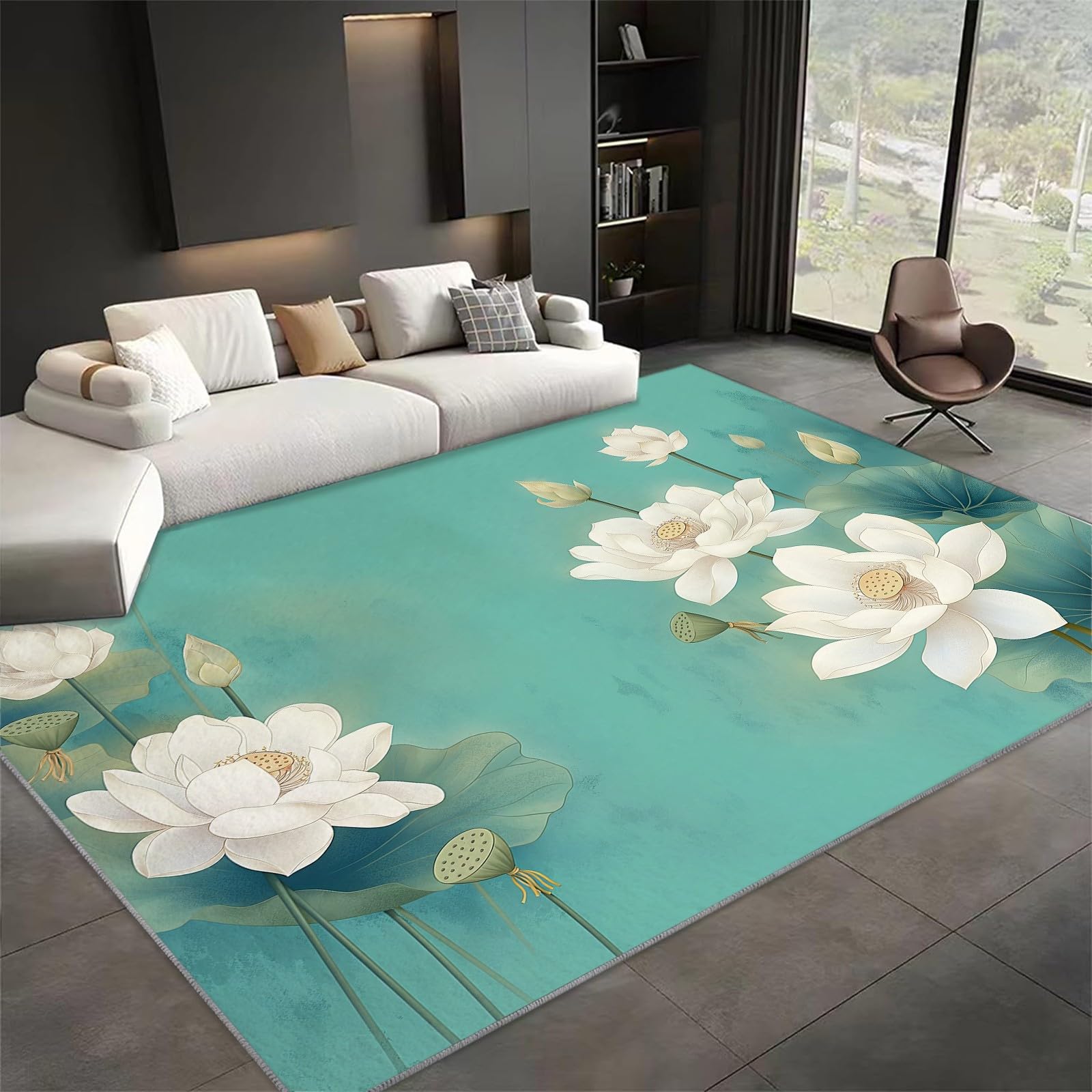 Tapis enfant lotus vert anti-glisse 120x180cm facile à laver