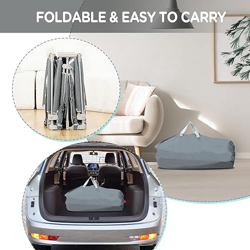 Miniatura 7 de Corralito plegable para bebés de 50 x 50 pulgadas, listo para usar fuera de la caja para bebés y niños pequeños, patio de juegos portátil con malla