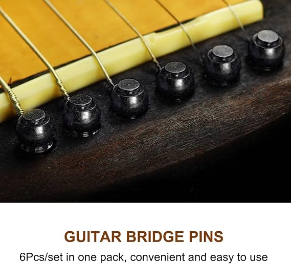6Pcs Guitar Bridge Pins, Brass Pin Acoustic Guitar Strings Nail Pegs (Black) Ebony Bridge Pins 6 Pacoustic Guitar Strings