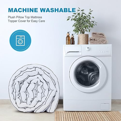 Miniatura 7 de MASVIS Cubrecolchón de espuma viscoelástica de doble capa de 4 pulgadas, tamaño King, espuma viscoelástica de gel de 2 pulgadas y almohada de