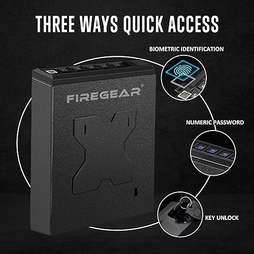 Miniatura 2 de FIREGEAR Caja fuerte para pistola de acero al carbono con sensor biométrico mejorado que se desbloquea en 0.5 segundos, almacena 20 huellas