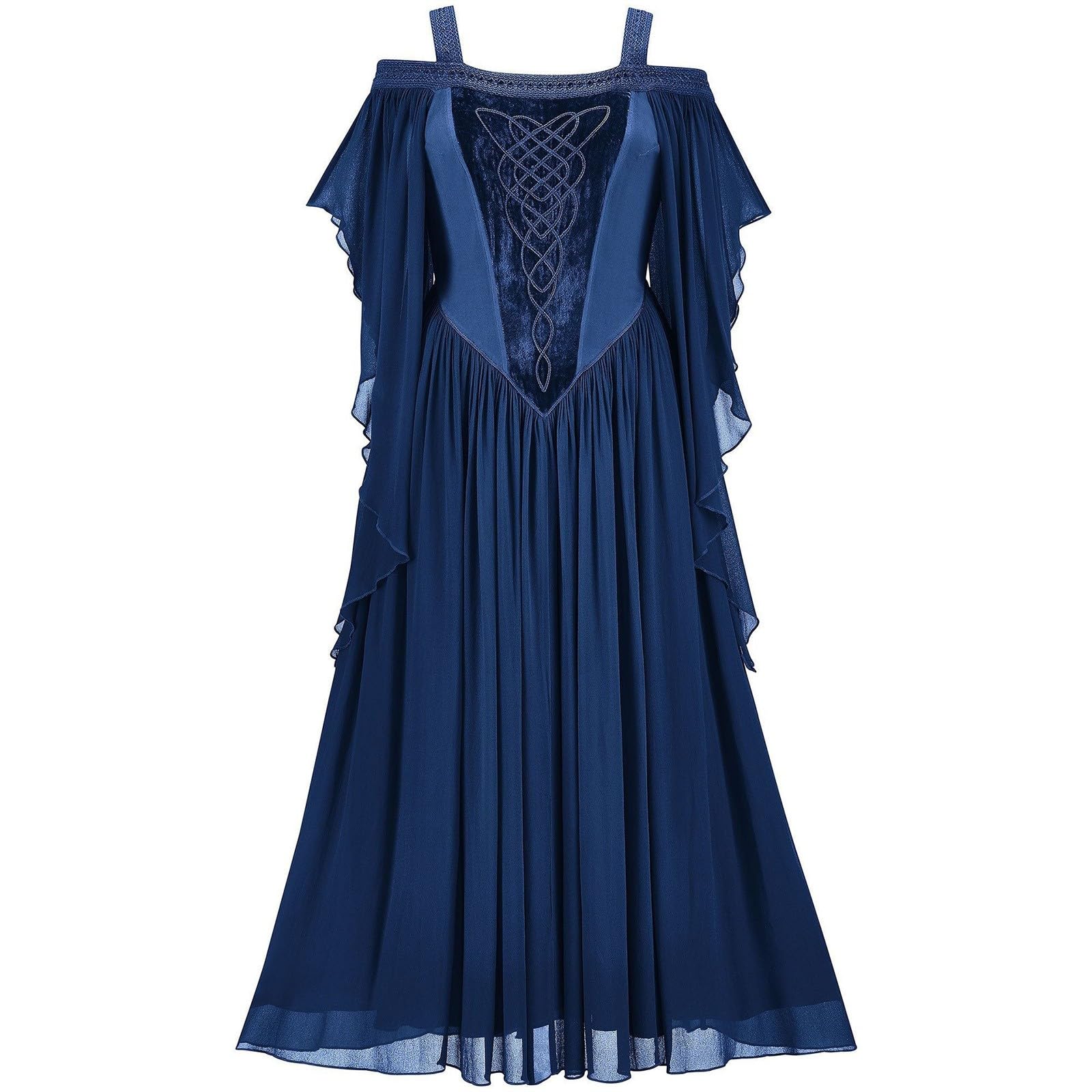 Generisch Robe gothique pour femme - Imprimé floral - Robe d'automne élégante médiévale avec manches longues - Tenue en velours doux pour les occasions festives - Style victorien avec motif floral