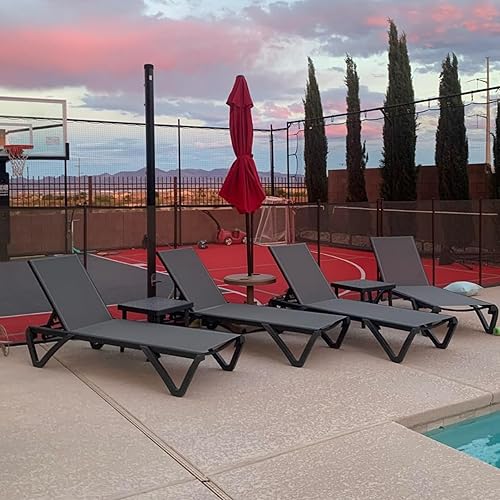 Miniatura 8 de Domi - Sillas de piscina, juego de 2 tumbonas de aluminio para patio, respaldo y ruedas ajustables en 5 posiciones, sillas de descanso para todo