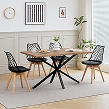 GrandCA HOME Dining Table and Chairs Set, Rectangular Dining Table 140 cm, 4 Mesh Polypropylene Chairs, Suitable for Kitchen, Dining Room and Living Room - Dark Wood + Black