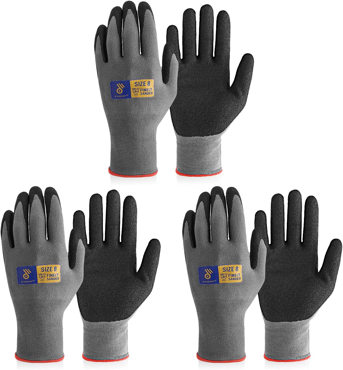 HANDLANDY 6 Pairs Safety Work Gloves with MicroFoam Nitrile Coated - Breathable Nylon Gloves with Grip for Men & Women