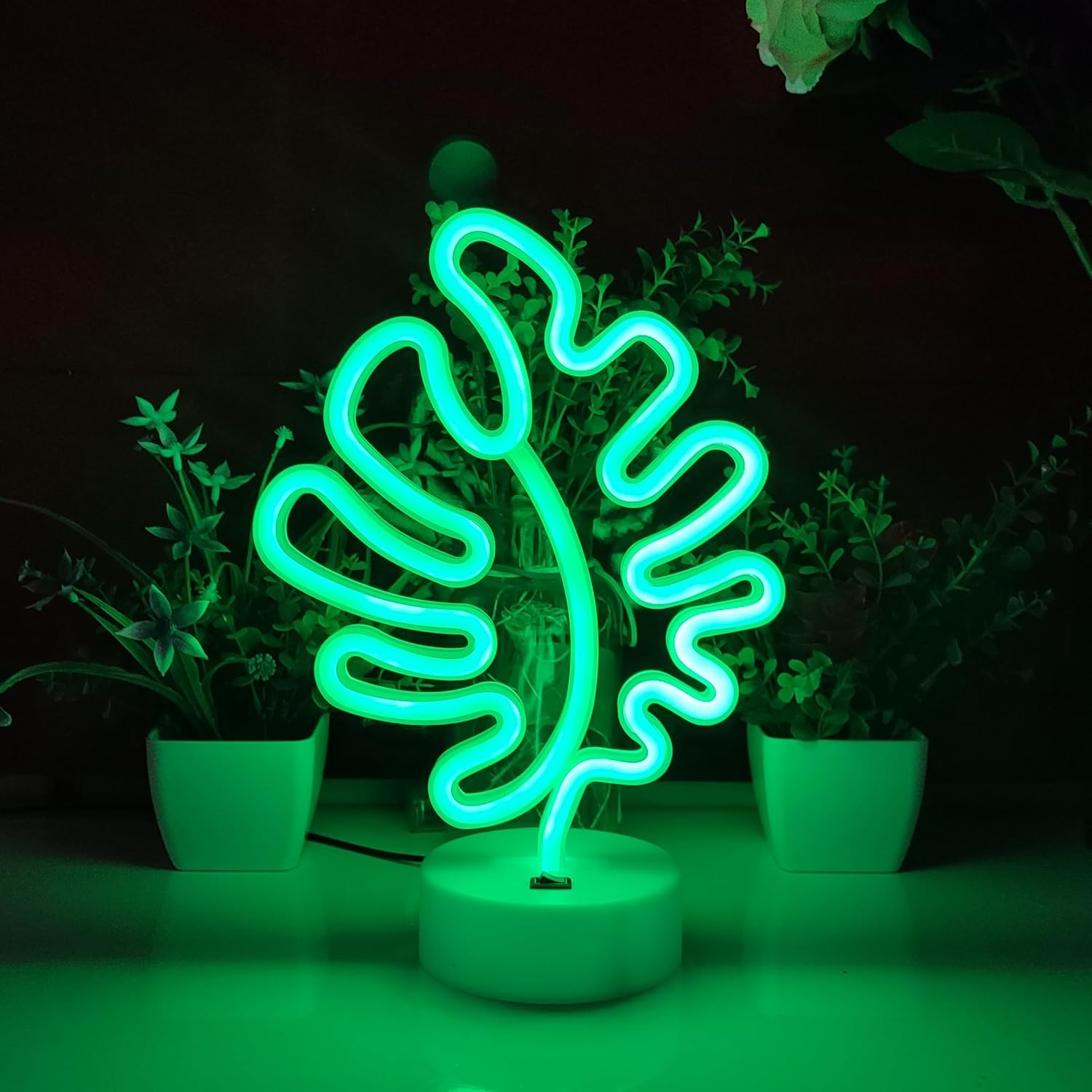 JYWJ Leaf LED Neon Signs with Holder Base Desktop Wall Decoration Light image 2