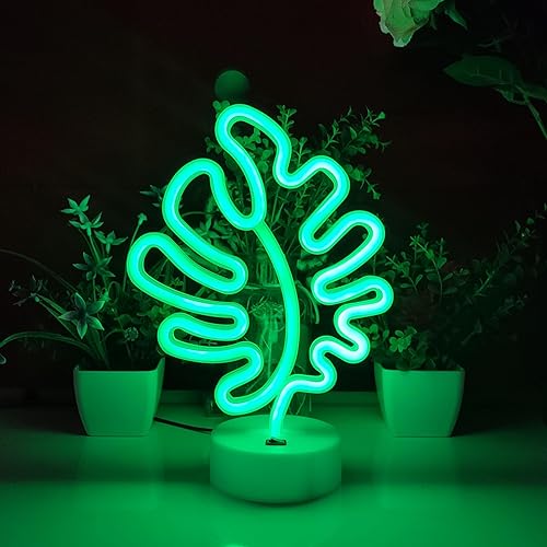 Vista 68 de JYWJ Letreros de neón con base de soporte, luz de neón alimentada por USB o 3 pilas AA, decoración LED de pared de escritorio, varias fiestas