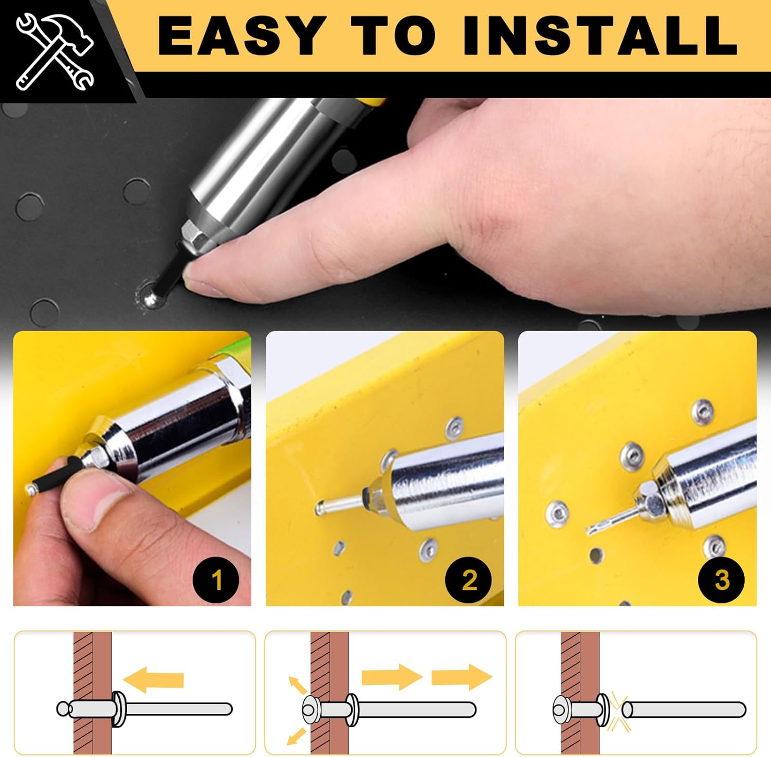 Siptenk 530PCS Black Pop Rivets Assortment Kit, SAE Aluminum Assorted Blind Rivet Set 14 Sizes 3/32" 1/8" 5/32" 3/16" Pop Rivet Kit for Metal