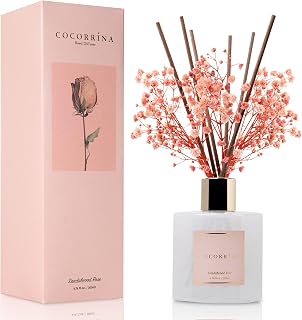 COCORRÍNA Premium Sandalwood Rose Reed Diffuser Set with Preserved Baby's Breath - 6.7oz Long-Lasting Fragrance Oil for Home Bedroom Bath Décor