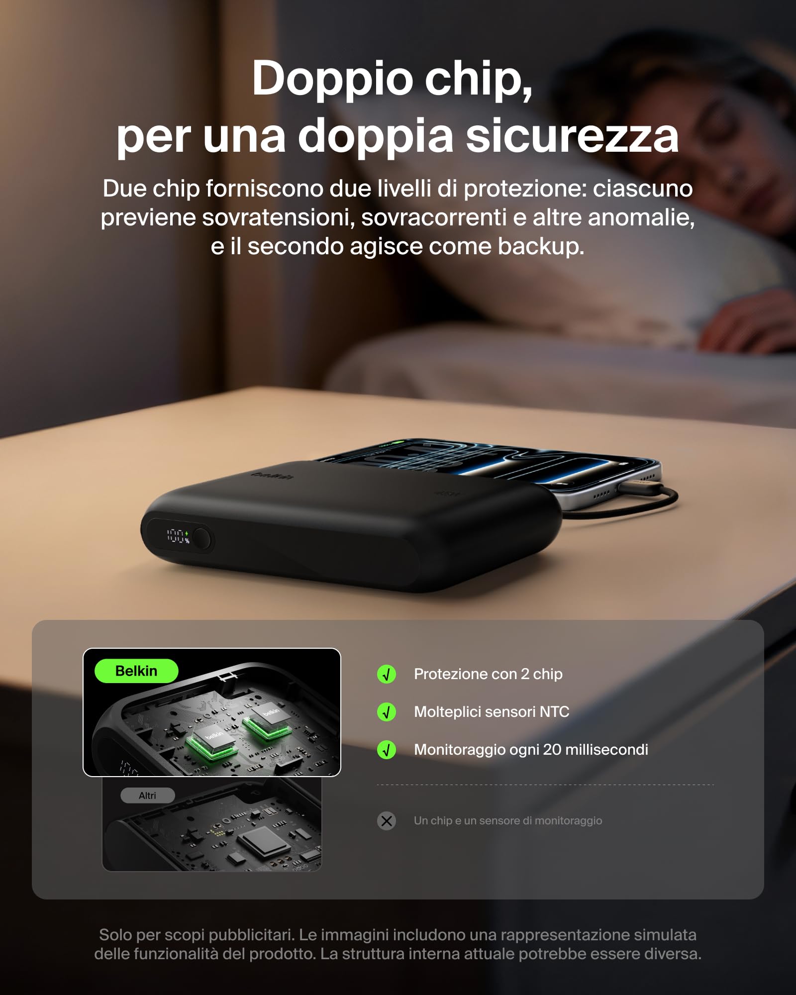 Belkin UltraCharge Power Bank 20000mAh con Cavo USB-C e Display - Nero | Caricatore Portatile 20000mAh, Ricarica 3 dispositivi (1 USB-C, Cavo USB-C Integrato, 1 USB-A), 45W, Pre-Caricato, Display