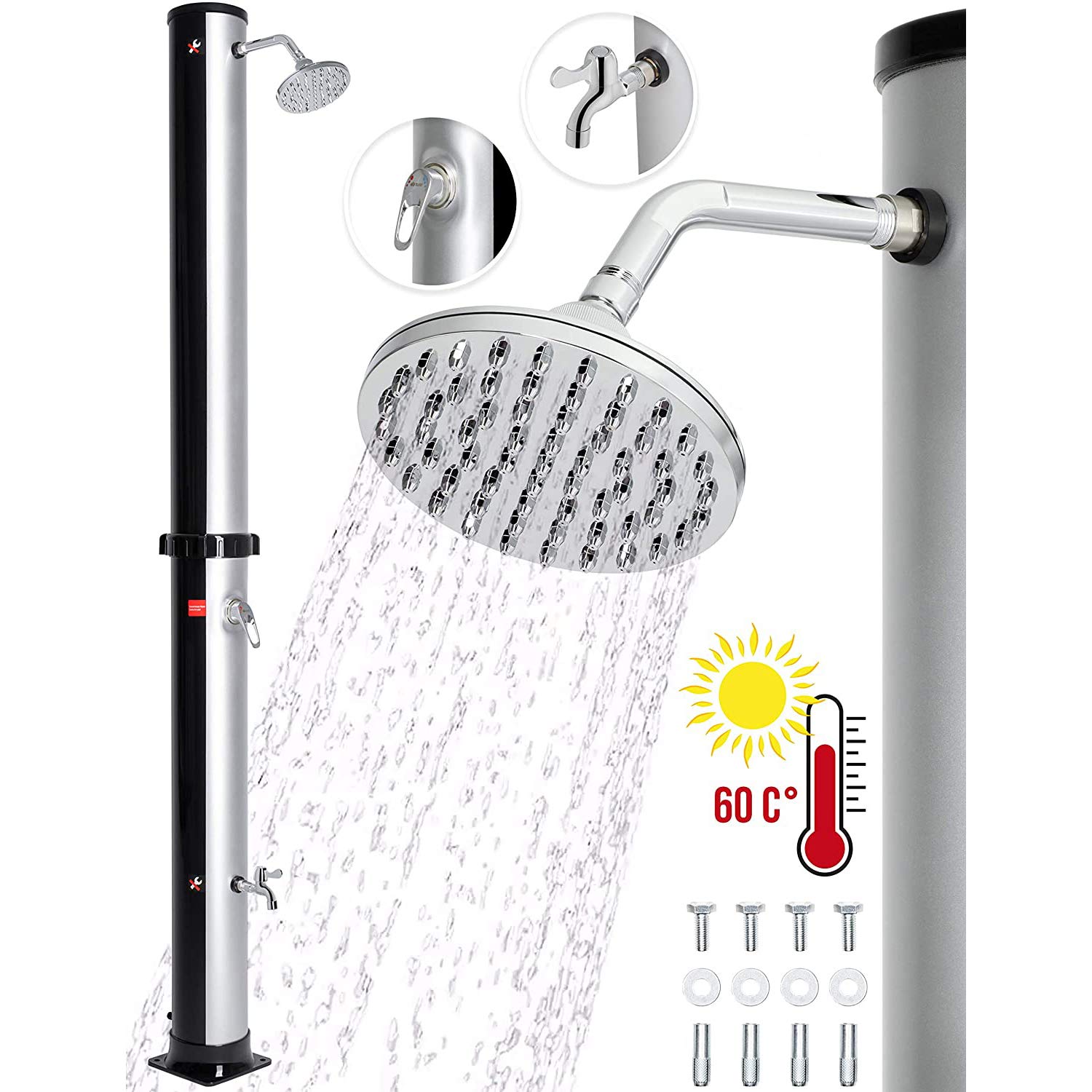 Buy Solar Shower, Solar Garden Shower Warm Water Pool Shower, with Tap