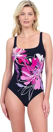 Gottex Water Lily Floral Print Womens Square Neck One Piece Stylish Elegant Versatile Bathing Suit Swimsuit Essential