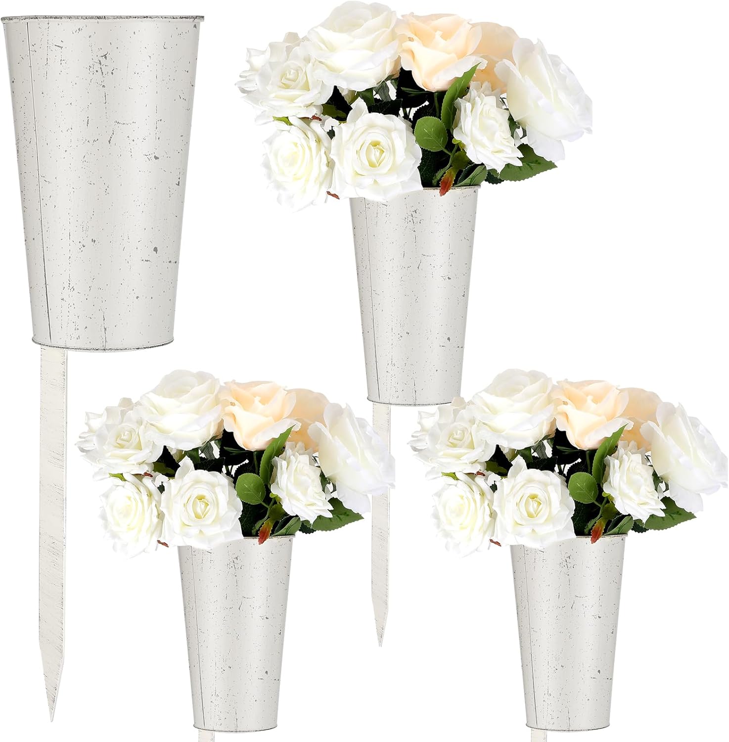Uiifan 4 Pcs Metal Cemetery Vases for Grave Memorial Grave