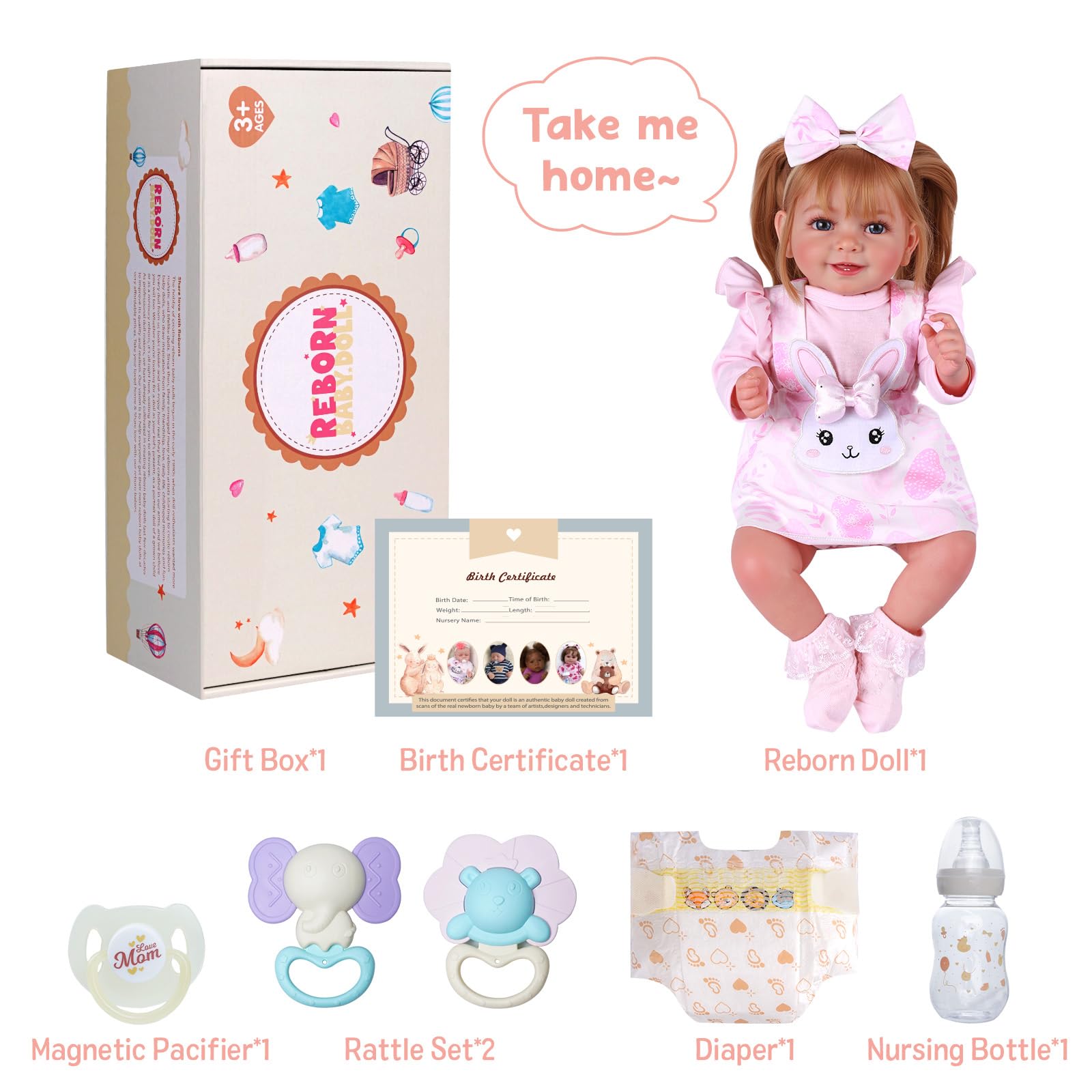 BABESIDE Realistische Reborn-Babypuppe Mädchen – 20 Zoll Lebensechte Reborn-Puppe mit Weichem Stoffkörper, Niedliches Outfit & Accessoires für Kinder Ab 3 Jahren