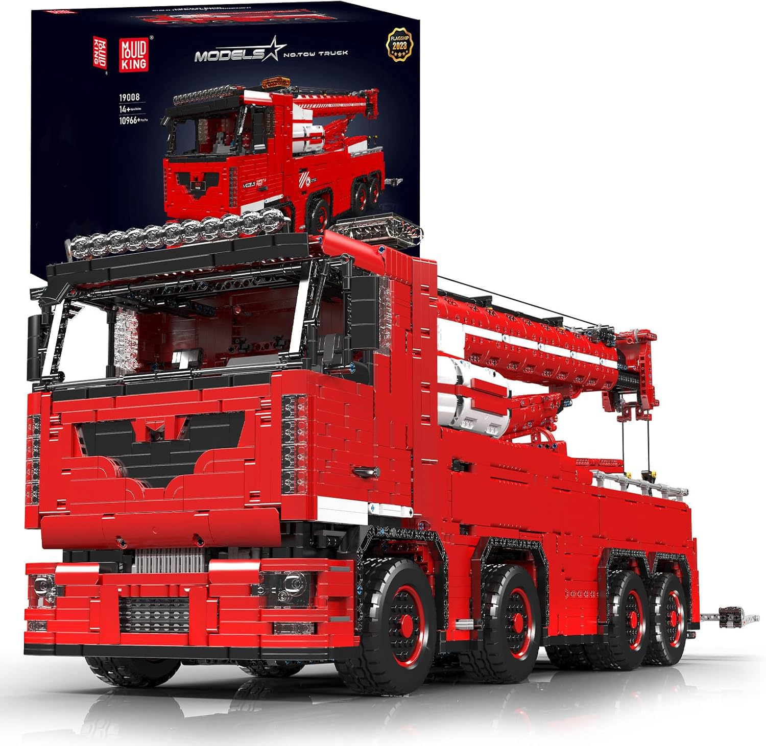 Mould King 19008S Technique Dépanneuse Grue Blocs de Serrage 10966 pièces Technique d'ingénierie Camion Modèle Wrecker Kit de Montage Chariot de Grue pneumatique Cadeau pour Adultes et Adolescents