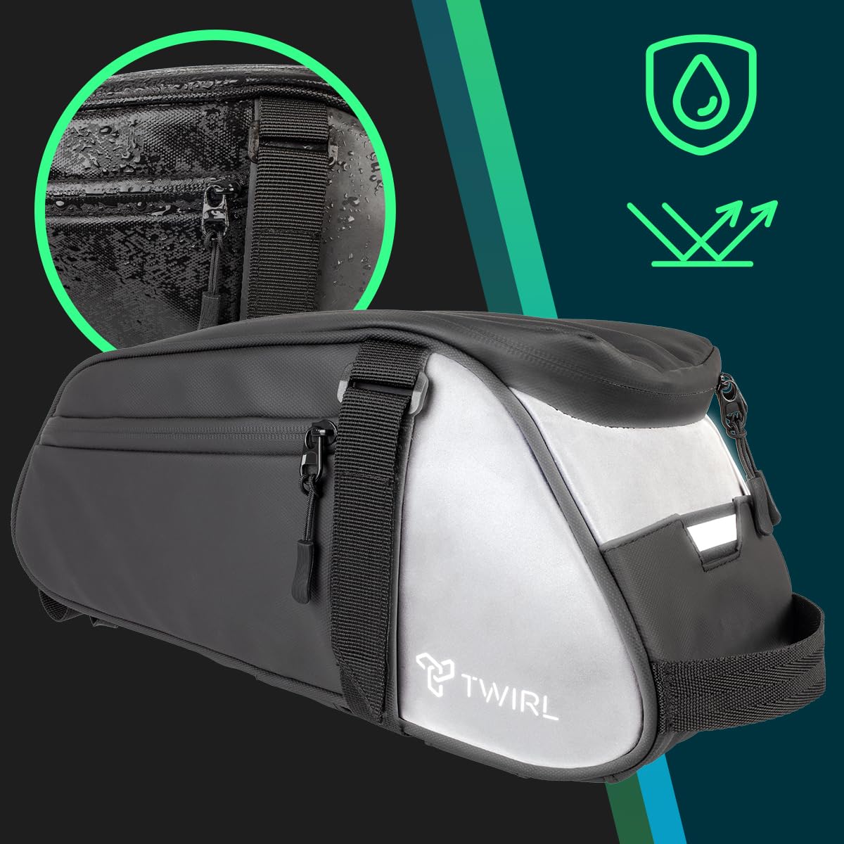 TWIRL Torba rowerowa na bagażnik, 6 litrów Reflex ze zintegrowanym paskiem na ramię, torba na bagażnik, tylna torba rowerowa, czarno-szara