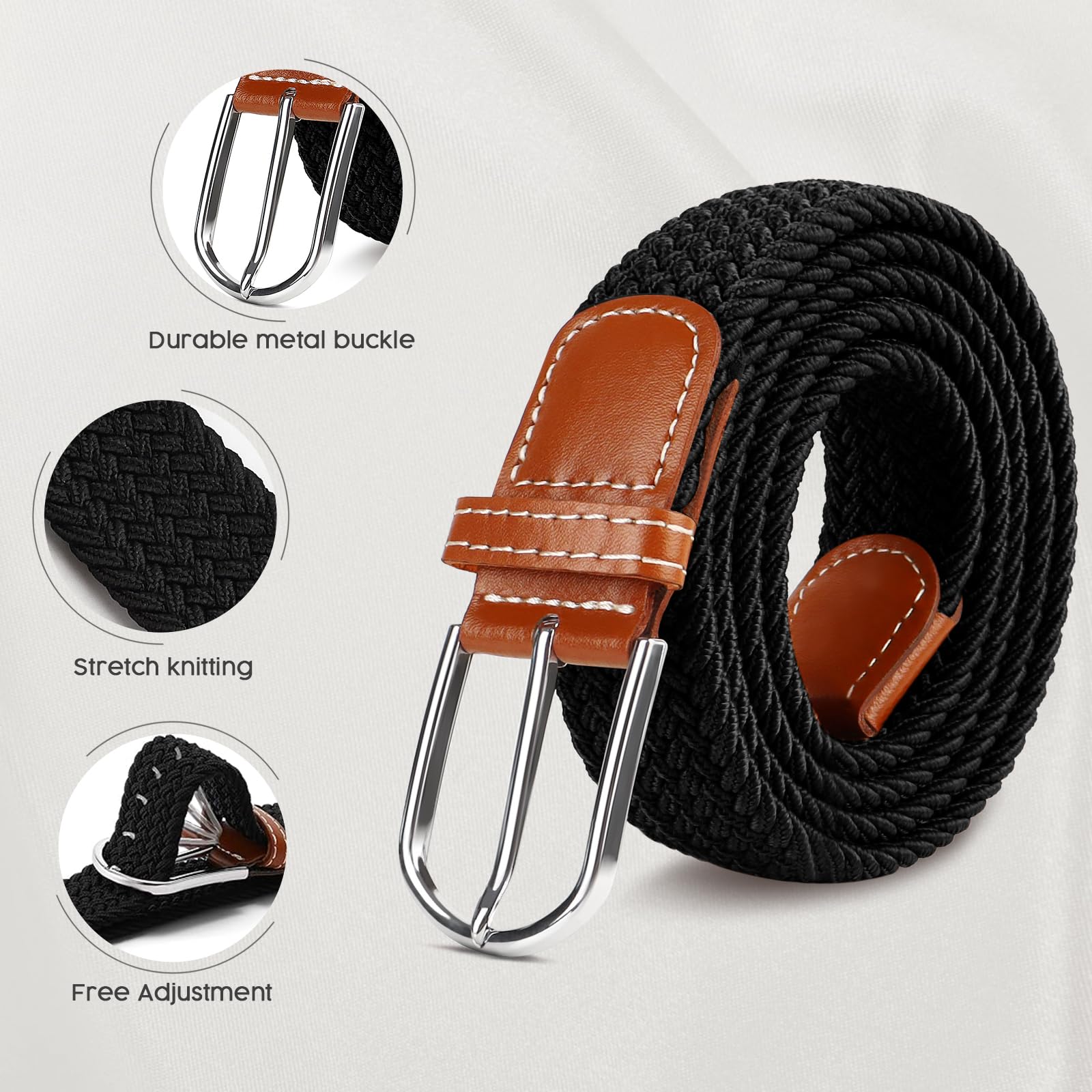 Multicolored Woven Stretch Belt for Men and Women, Braided Elastic Golf Belts Jeans Casual Pants Sport Belt