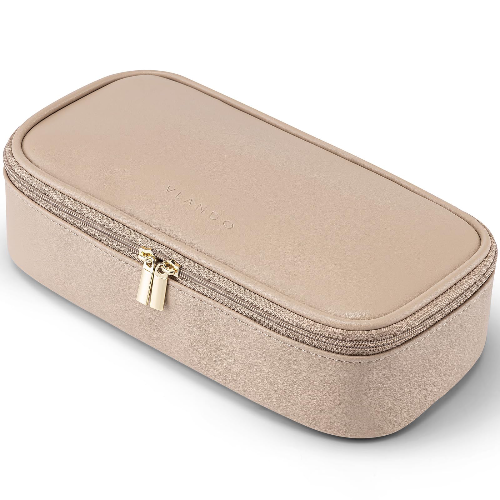Vlando Reise Kosmetiktasche Klein, Make Up Tasche Damen, Tragbare Cosmetic Bag Organizer, Multifunktionale Schminktasche Damen aus wasserdichte Leder,Milchkaffee