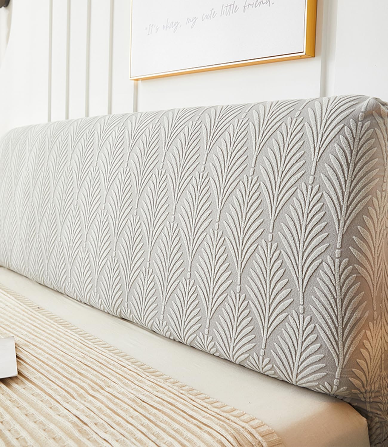 Hearda Bett Kopfteil Bezug 150 cm Grey Elastisch Jacquard Kopfteil Bezug