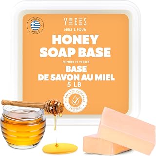 5Lb Honey Soap Base - Melt and Pour Soap Making Supplies - SLS/SLES Free, No Palm Oil, Natural with Organic Honey - Rich in Antioxidants, Hydrating, Perfect for Handmade Projects