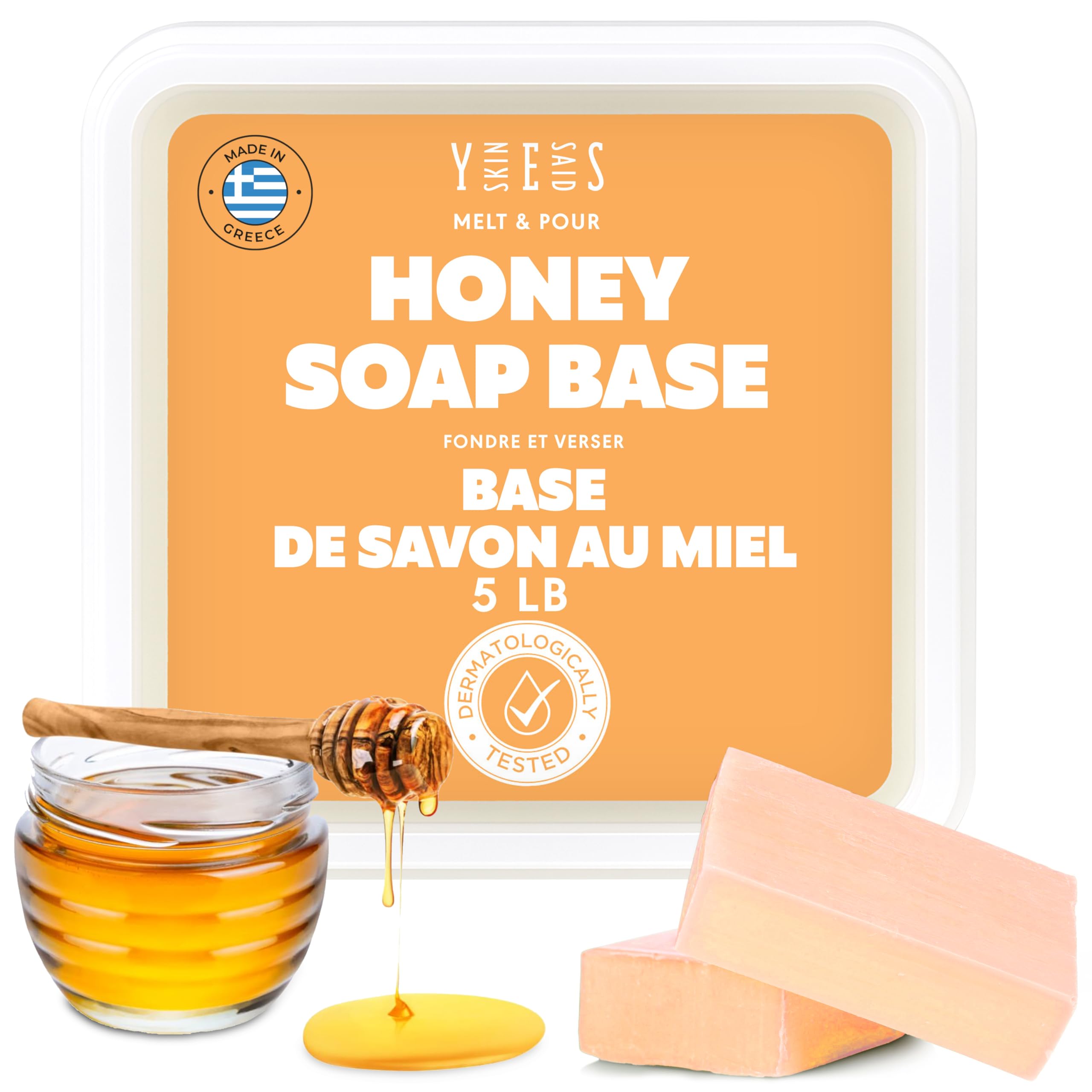 Skin Said Yes 2.2kg (5 Lb) Honey Soap Base - without SLS/SLES, No Palm Oil, Organic Soap Base, Bulk Honey Melt and Pour Soap Base, Natural Soap Base for Soap Making Organic, Soap Making Supplies