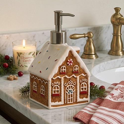 Potchen Christmas Cube Gingerbread House Soap Ceramic Pump Bathroom Decor