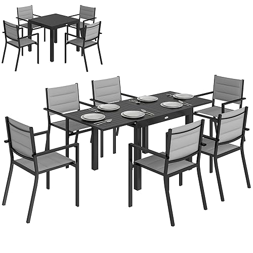Outsunny Salon de Jardin 7 Pièces Table Extensible Aluminium -