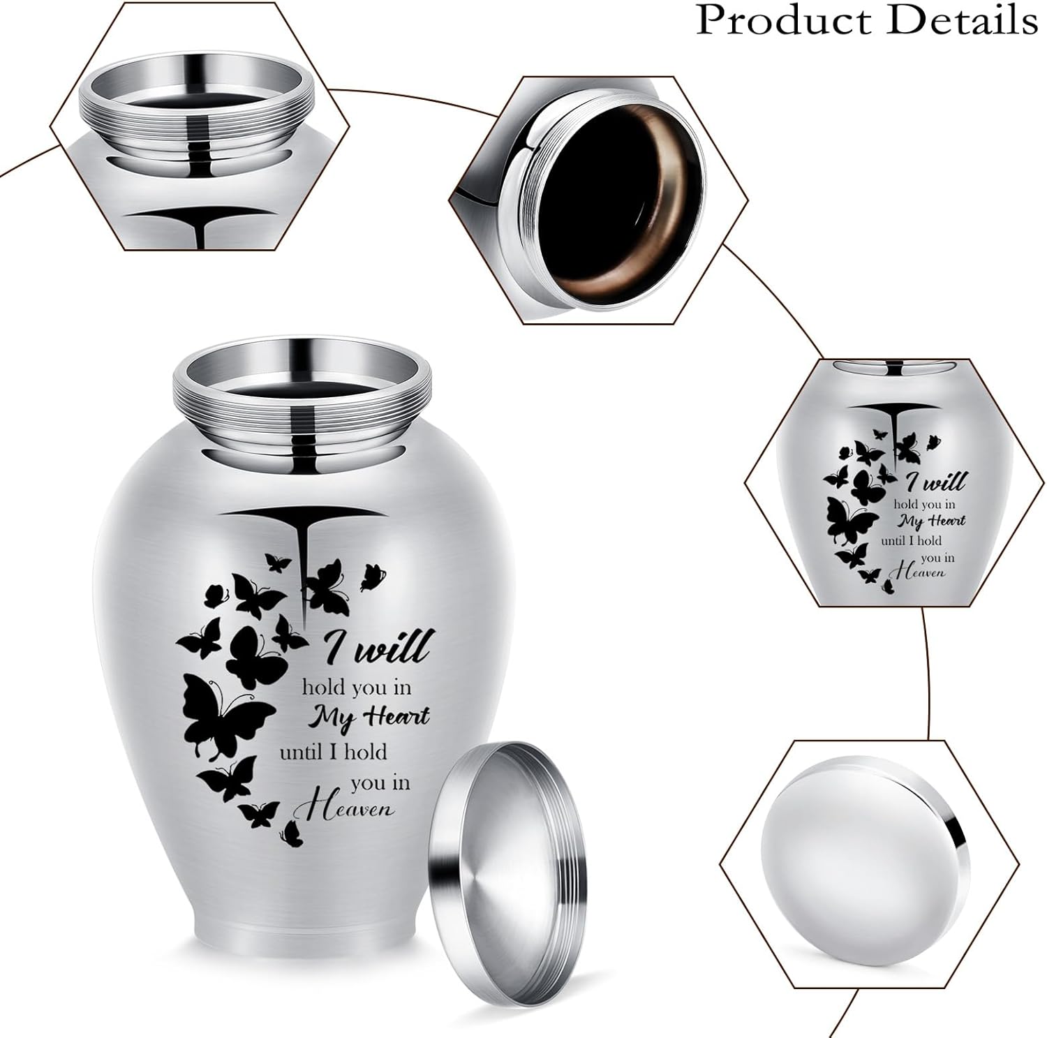 Large Urn for Human Ashes Stainless Steel Memorial Cremation Butterfly Urn for Ashes for Women Men Keepsake Urns for Pet Ash Memorial Decorative Cremation Urns (Steel-Butterfly-w, 8.26 * 5.63)