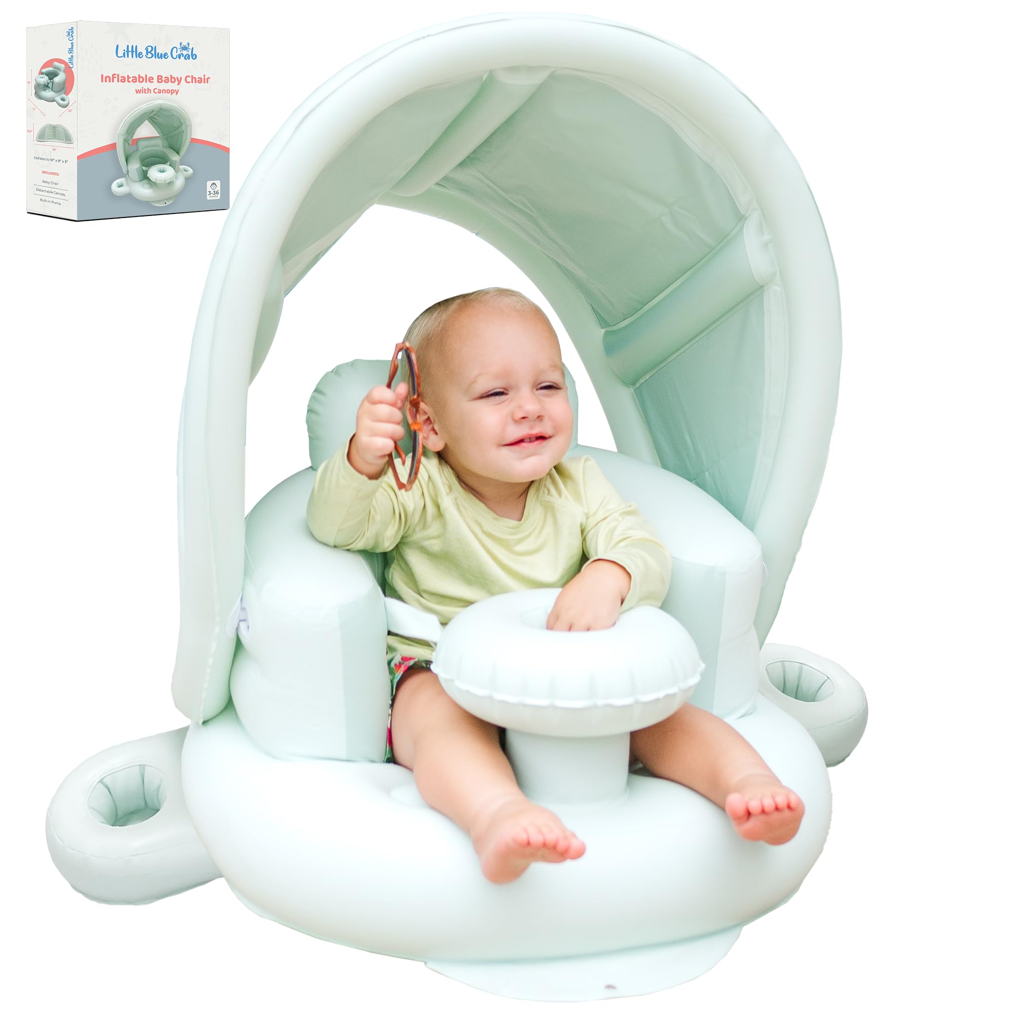 Inflatable Baby Seat for 3-36 Months w/Built-in Pump & Detachable Canopy, Sit Me Up Floor Seat for Baby w/Safety Straps, Inflatable Infant Chair,