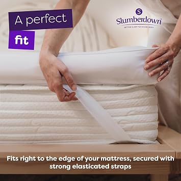Slumberdown 10cm Box Quilted Mattress Topper Double Bed - Extra Deep & Breathable Topper with Elasticated Straps | Non-Allergenic, Machine Washable & (135 x 190cm)