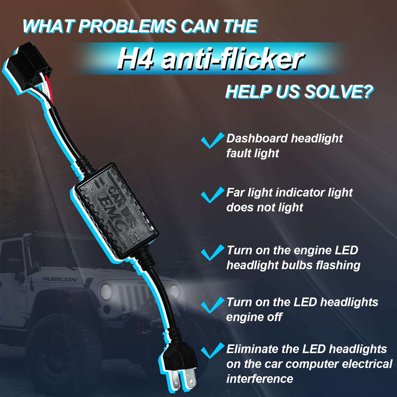 2x H4/9003 CANBUS Load Resistors – Error-Free LED Headlight Decoder, Anti-Flicker
