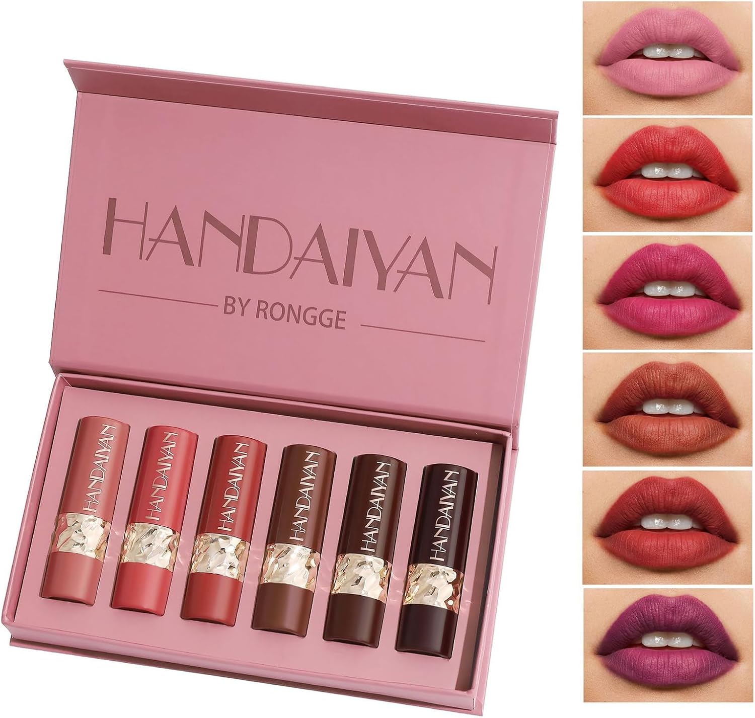 Layhou Matte lippenstiftset, 6 kleuren, langhoudende lippenstift, natuurlijke hydraterende lippenstift voor lippen, make-up, eenvoudig aan te brengen