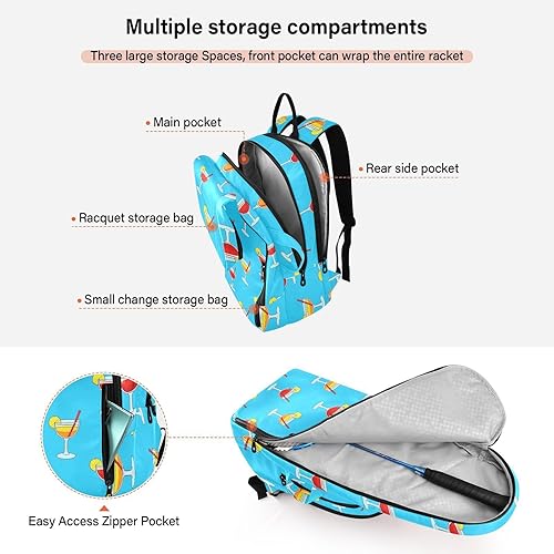 Miniatura 5 de Mochila de tenis para adultos transpirable verano limón bebida azul deportes tenis bádminton bolsa para mujeres hombres raquetas de tenis para