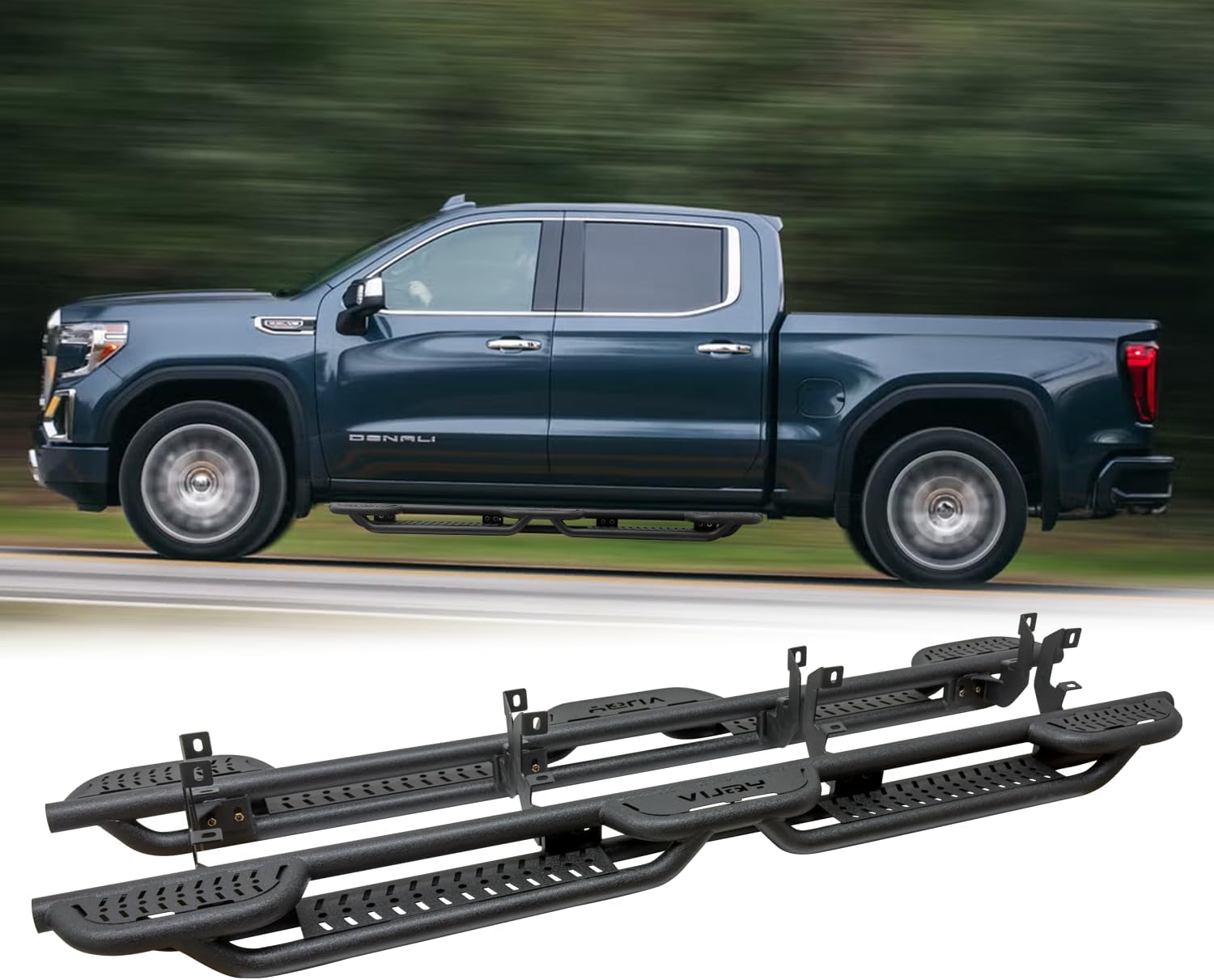 Steel Running Board for 2019-2025 Chevy Silverado/GMC Sierra 1500(Excl 2019 Ld/Lt)&2020-2025 Chevy Silverado/GMC Sierra 2500HD/3500HD Crew Cab Nerf Bar&Side Step（Black Texture）