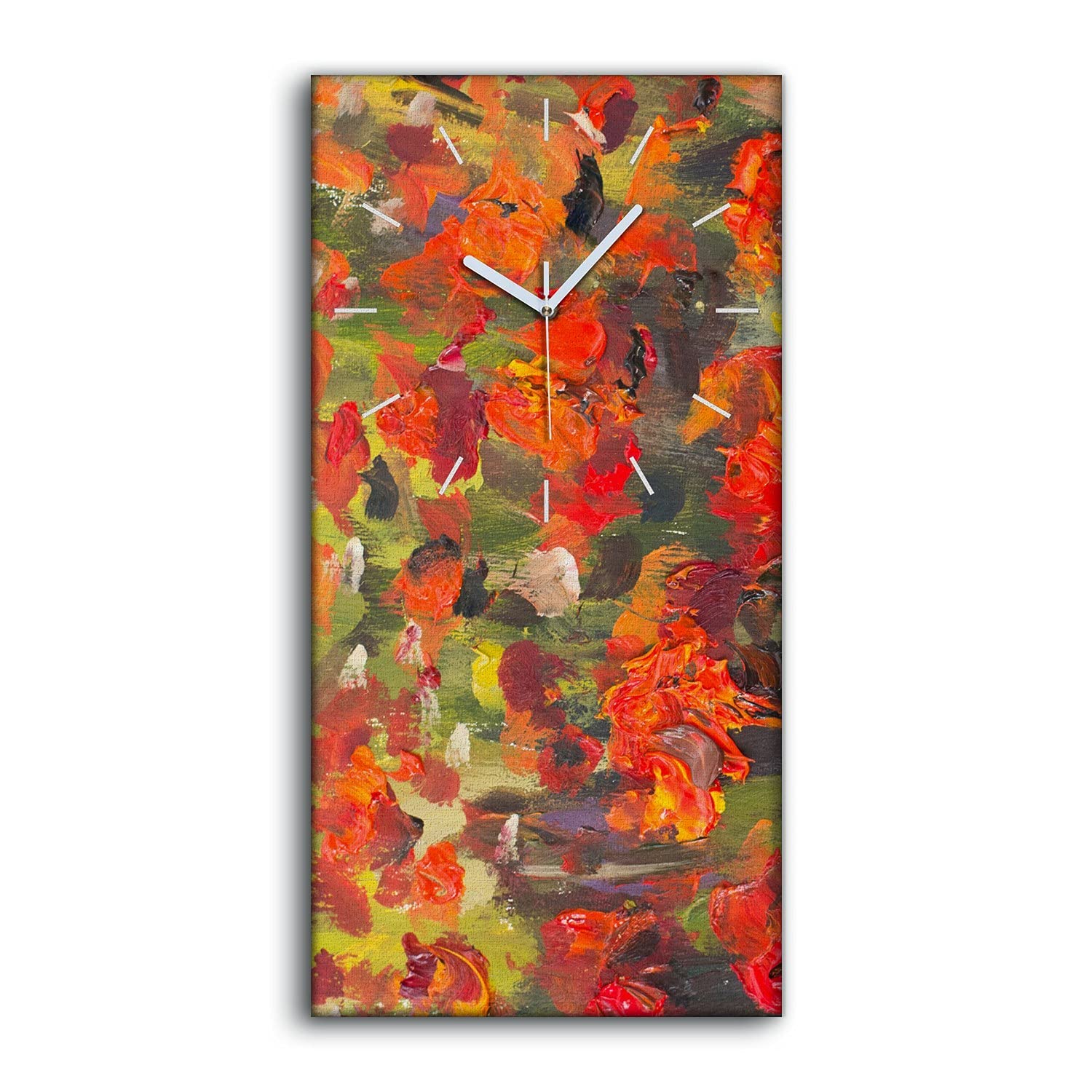 Horloge sur Toile de Coquelicots 30x60cm Art Moderne Mural de Salon au Mécanisme Silencieux Haut de Gamme