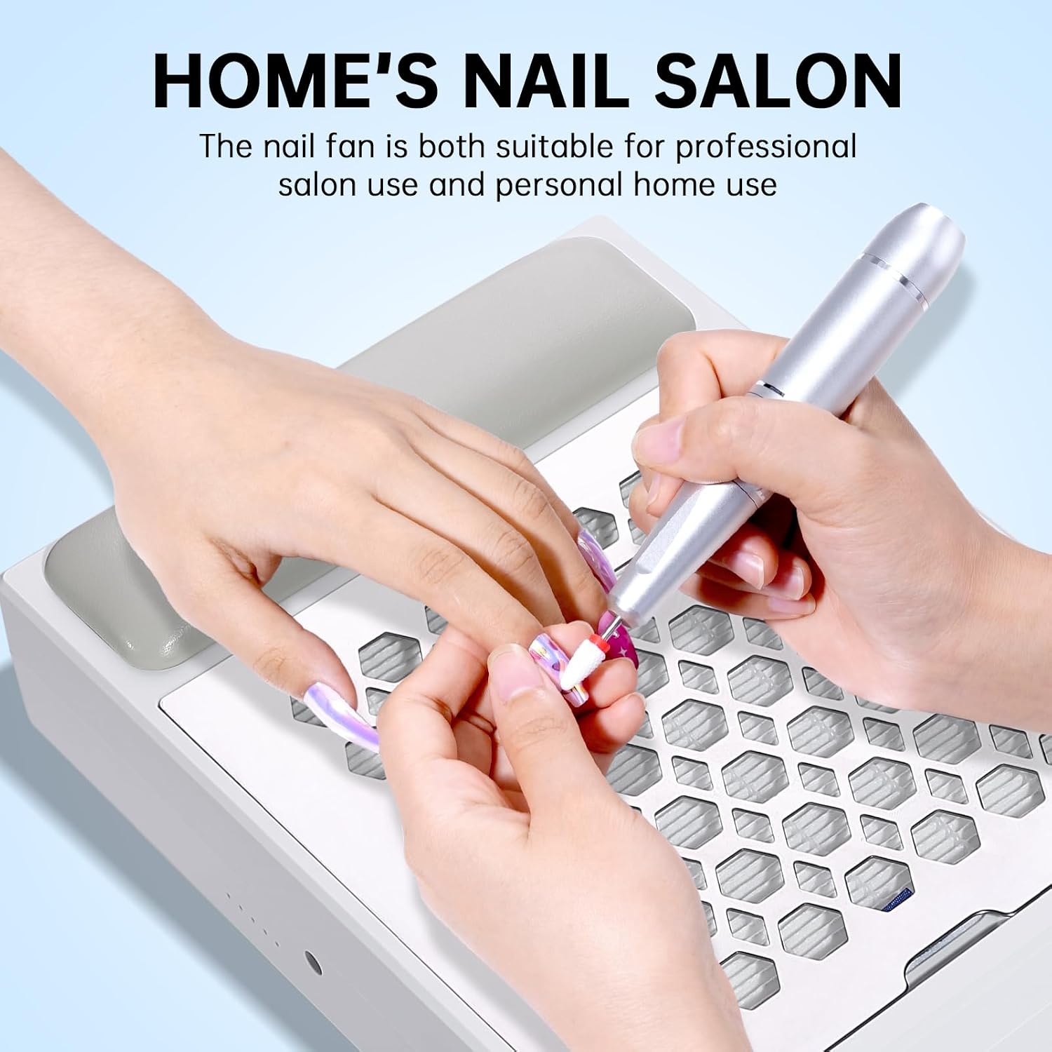 Nail Dust Collector with Reusable Filters 56W Powerful Vacuum Fan with Hand Pillow & UV LED Nail Lamp 72W Rechargeable Sparkly Nail Dryer Gel Polish Light with 5 Timer Setting
