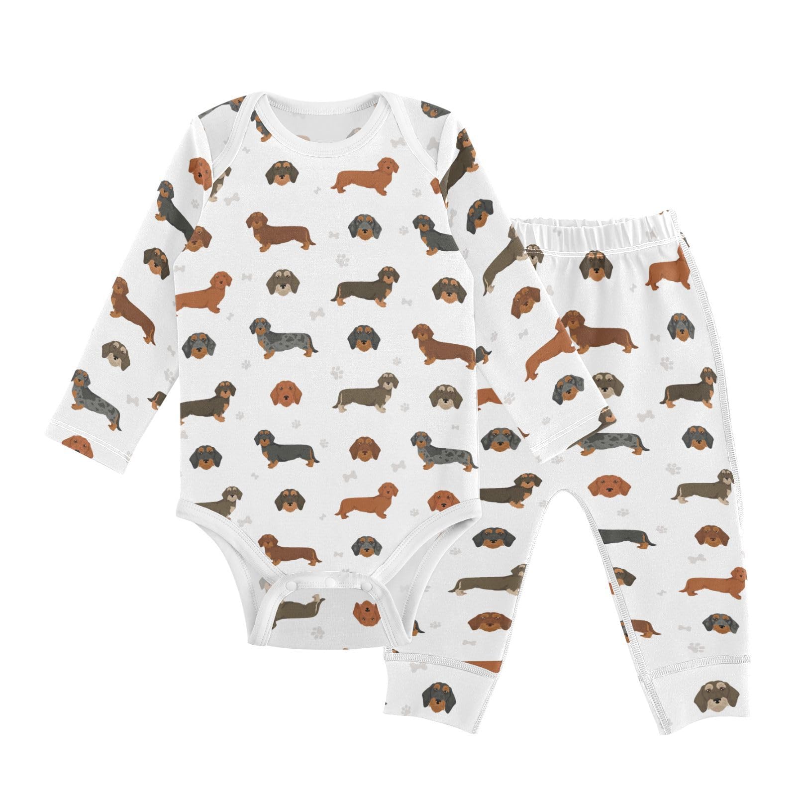 vvfelixl Baby Bodysuits Pants Sets Dachshund Wire Haired Dog Long Sleeve Baby Onesie Clothes for Boys Girls 3-6M