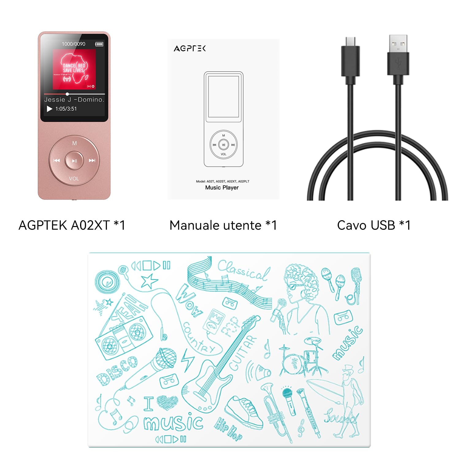 AGPTEK Lettore MP3 32GB, Bluetooth 5.3, Lettore Musicale HiFi senza Perdite