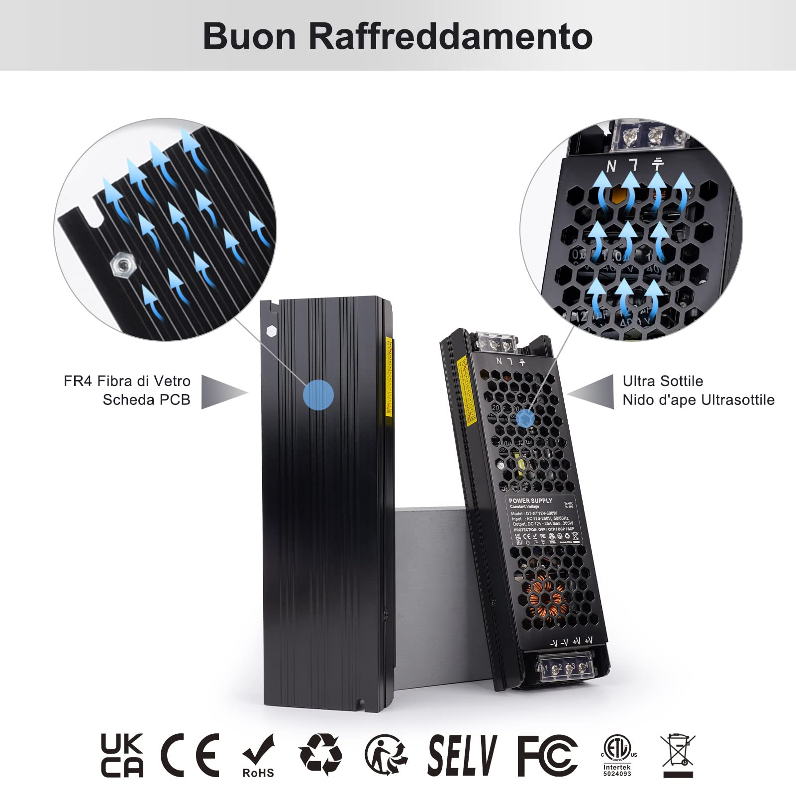 REYLAX Trasformatore LED 12V 300W Alimentatore 25A Driver LED AC 170-260V a DC 12V Trasformatori Adattatore a Tensione Costante Power Supply Bassa Tensione per Strisce Luci Lampada Led